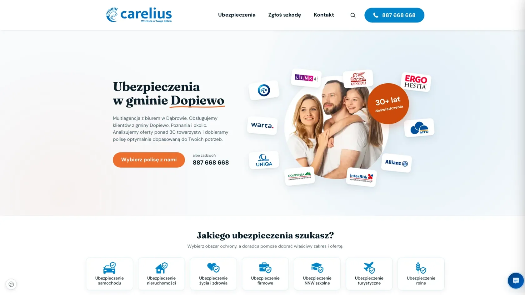 Strona Carelius Ubezpieczenia - realizacja Lokalny Klik